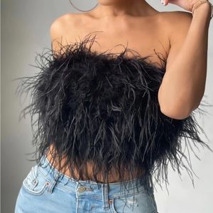 Club L Black Feather Bandeau Crop Top